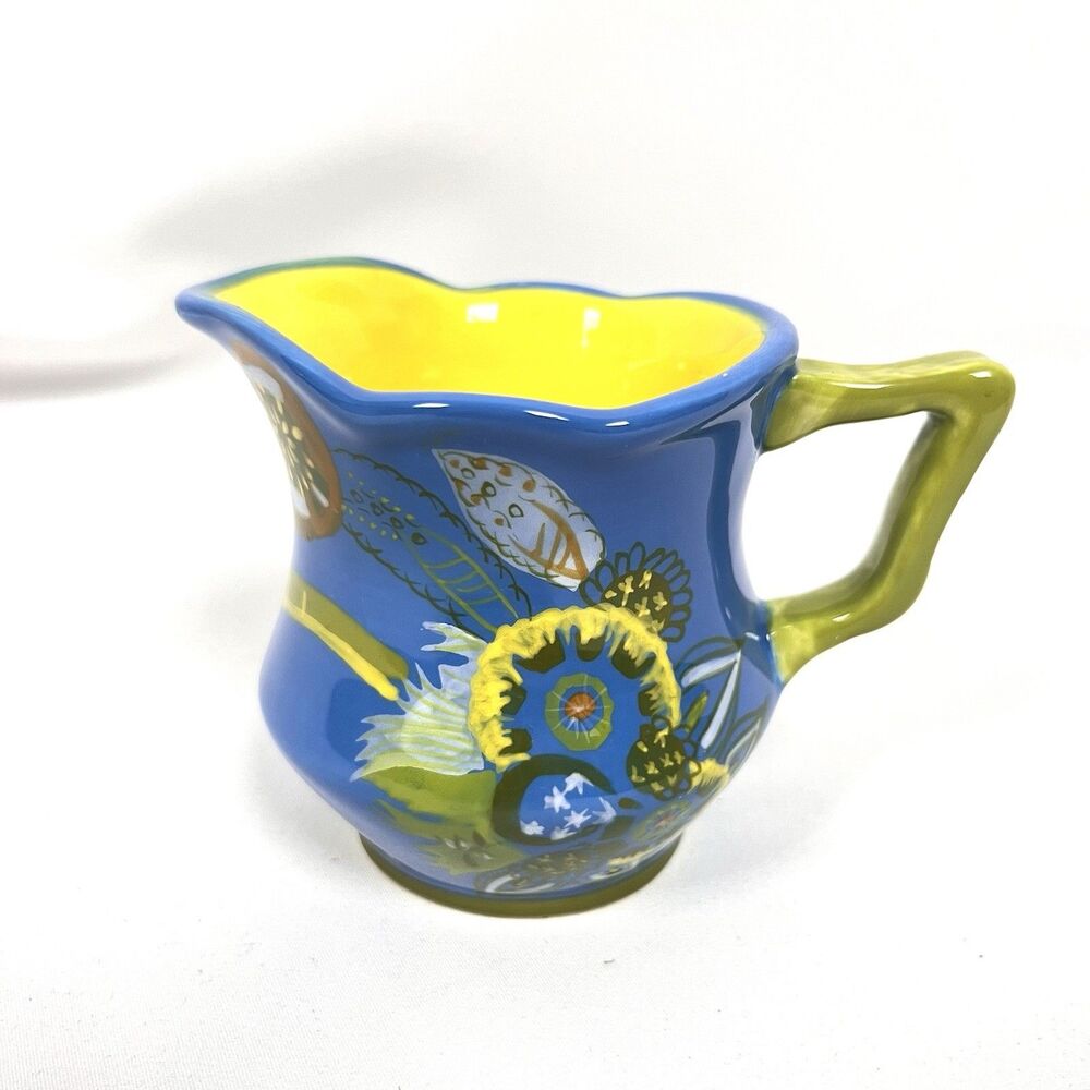 Tracy Porter Hand Painted Blue Floral Ceramic Creamer Pitcher Colorful China